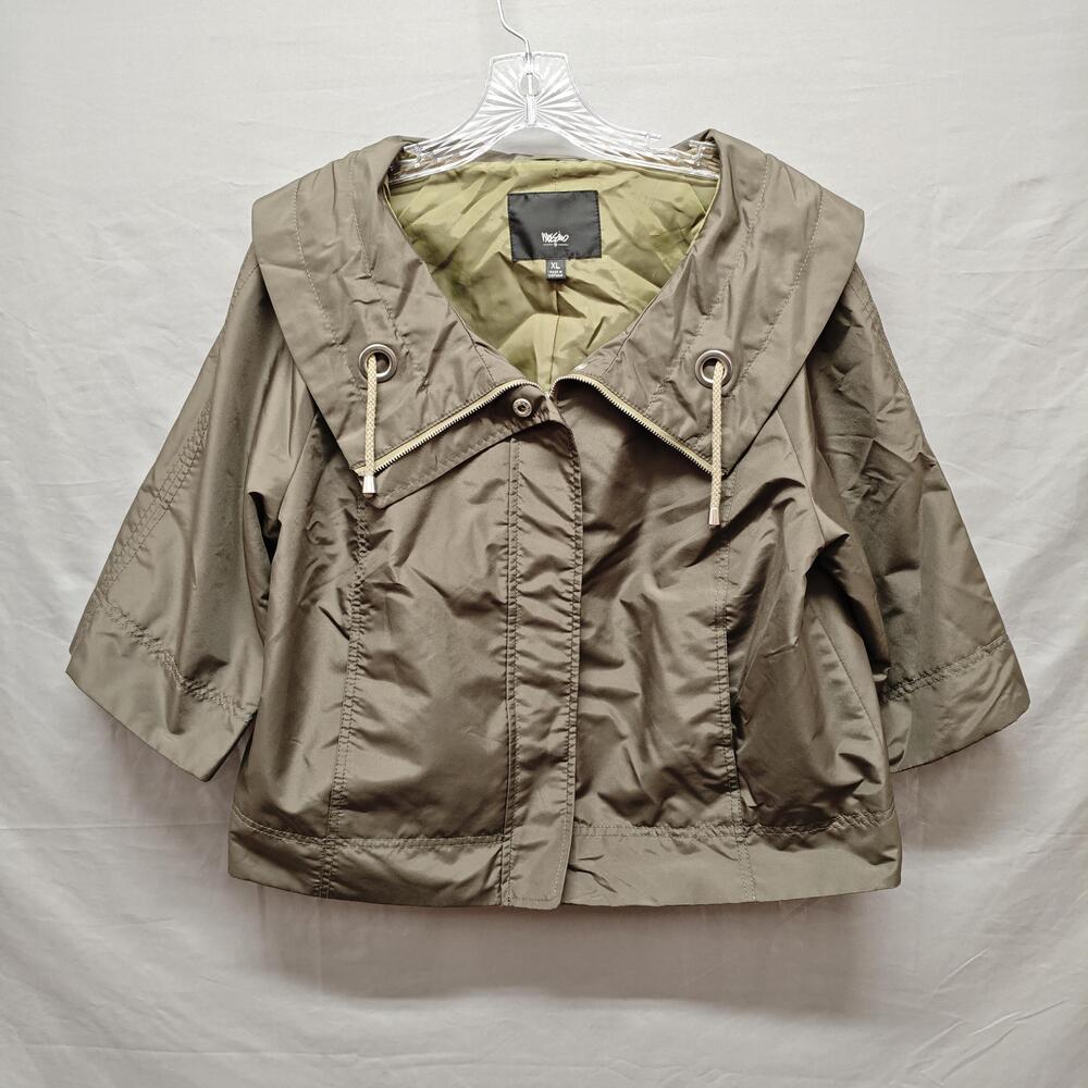 Mossimo Jacket Womens XL Olive Green Hooded 3/4 Sleeve Zip Front Coat Cropped